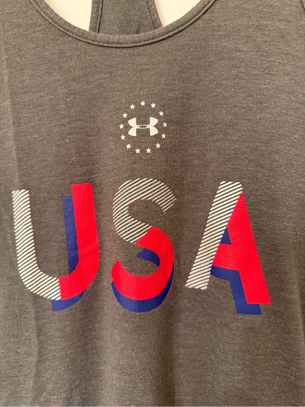 Women’s S Under Armour Charcoal USA Graphic Racerback Tank - Picture 2 of 4
